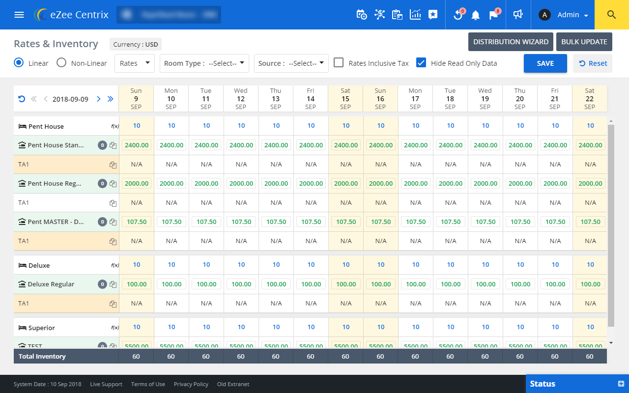 Rates and Inventory Screen